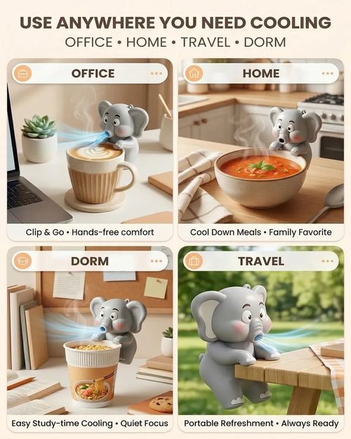 🐘✨ Mini Ventilateur Mignon avec Clip — Refroidit Votre Café et Soupe ! 🛑 Paiement à la Livraison (COD) 💰