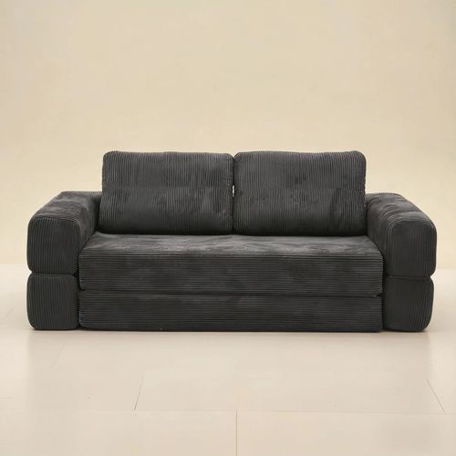 Multi‑Mode Convertible Folding Sofa Bed, Dark Grey Corduroy, 3‑in‑1 Sit‑Relax‑Sleep Floor Sofa for Living Room Guest Room Apartment