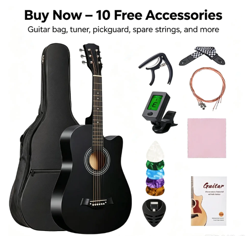 38‑Inch Beginner Acoustic Guitar Full Kit | Complete 10‑Pieces Accessories Set For New Learners