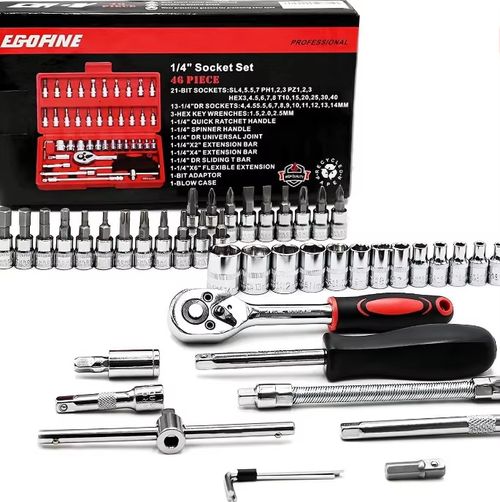46Pcs Socket Wrench Set, Ratchet Socket Screwdriver Bit Kit with Storage Case for Car Repair Household DIY Hand Tools