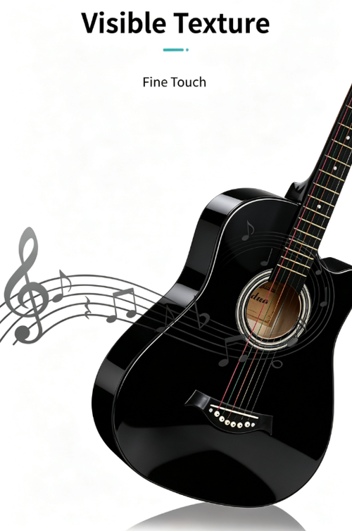 41 Inch Full Size Gloss Black Cutaway Acoustic Guitar – Complete Starter Bundle | Loud Sound, Durable Gloss Finish for Church, Students & Street Performance