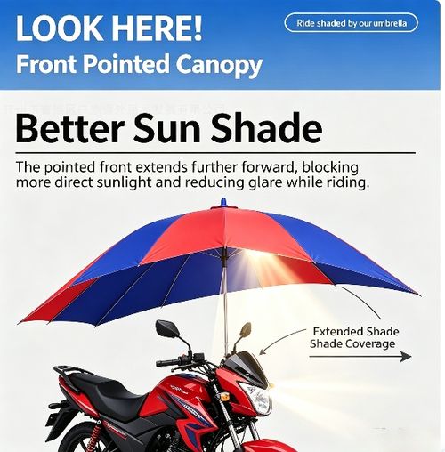 Heavy‑Duty Sun‑Rain Umbrella for Motorcycle & E‑bike, Pointed‑Tip Canopy, UV‑Protection Waterproof Okada Rider Shade