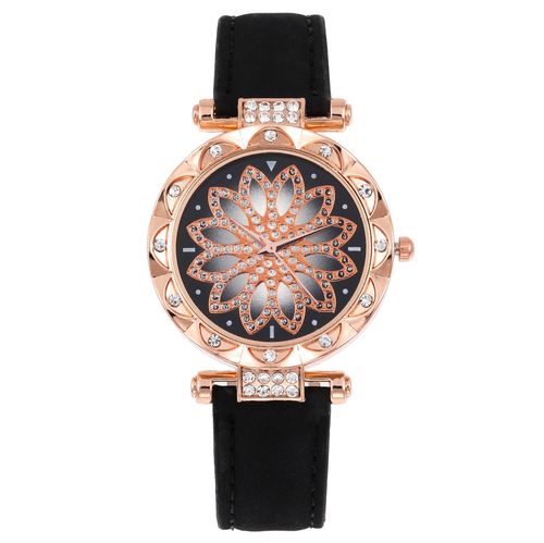 Women Luxury Flower Diamond Wrist Watch+Bracelet Gift Set, Elegant Quartz Wristwatch for Ladies, Complete Black Gift Box for Birthday-Valentine Gift