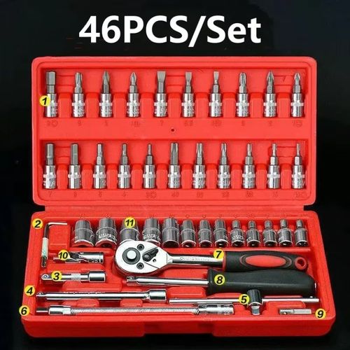 46Pcs Socket Wrench Set, Ratchet Socket Screwdriver Bit Kit with Storage Case for Car Repair Household DIY Hand Tools