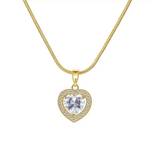 Creative Gold Heart Necklace, Titanium Steel Gold-Plated with Moissanite Inlay, Light Luxury & Versatile Style.