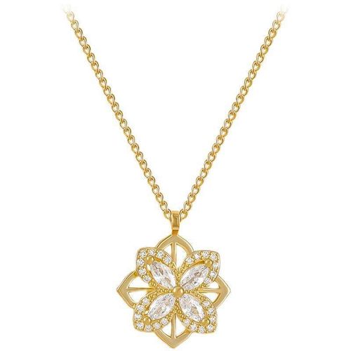 Creative Golden Five-petal Flower Necklace, Moissanite Inlaid, Titanium Steel Gold-plated Craft, Light Luxury Style, Versatile & Fashionable.
