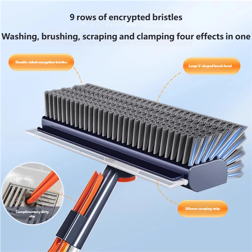Dual-Sided Floor Brush for Bathroom Cleaning Extended Reach for Hard-to-Reach Spaces Durable Silicone Brush and Scraper in One Multi-Purpose Cleaning Tool
