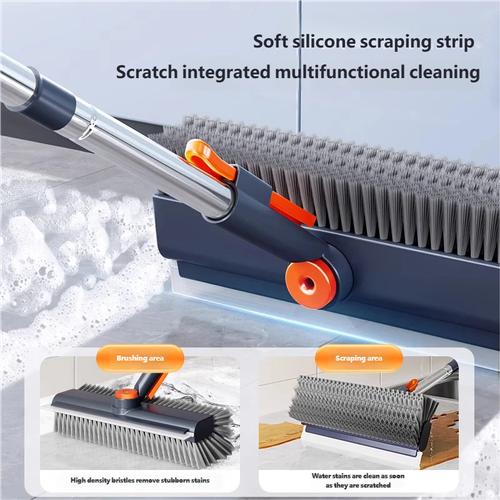 Dual-Sided Floor Brush for Bathroom Cleaning Extended Reach for Hard-to-Reach Spaces Durable Silicone Brush and Scraper in One Multi-Purpose Cleaning Tool