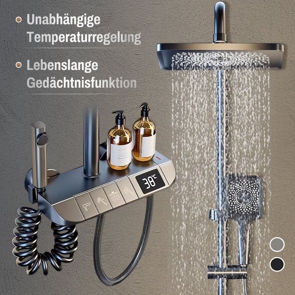 Intelligent pressure-increasing thermostatic shower set with digital display