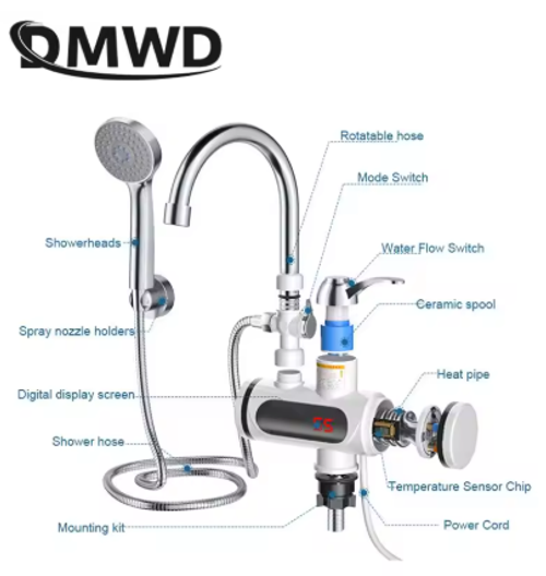 Instantaneous electric water heater with faucet and shower head🛀