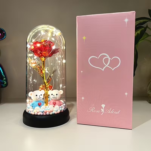 1pc Glow-in-the-Dark Rose Flower Decoration with LED-like Glow - Elegant Tabletop Centerpiece in Clear Dome, Battery-Powered (AAA Not Included) - Perfect Gift for Valentine's, Mother'S Day, Weddings, Birthdays, Christmas - Women'S Home Decor for Anniversary, Party, or Everyday Decoration, Romantic Present, Decorative Accent, Detailed Craftsmanship, Glow In Dark, Party Planners, Artificial Flowers, Flowers Artificial, Home Decor Items, Wedding Decorations