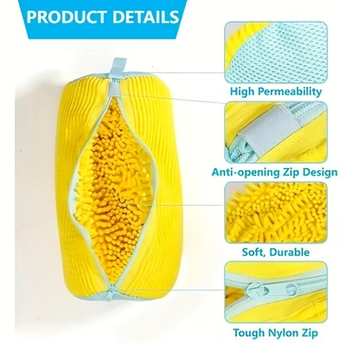 3PcsShoe Washing Bag for Washing Machine, Fluffy Fiber Maintains 360° All-Around Cleaning, Durable Zipper Reusable Sneaker Laundry Bag, Oval Protective Laundry Bag for Sneakers, Casual Shoes, Dishwasher and Washing Machine Safe, Laundry Bag, Washing Bag