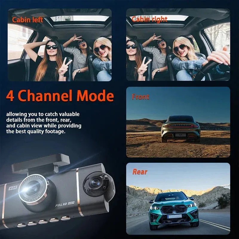 🏆60% Off!🚗4-Channel HD Dashcam with Front Interior Rear Recording🎥+32G Memory Card