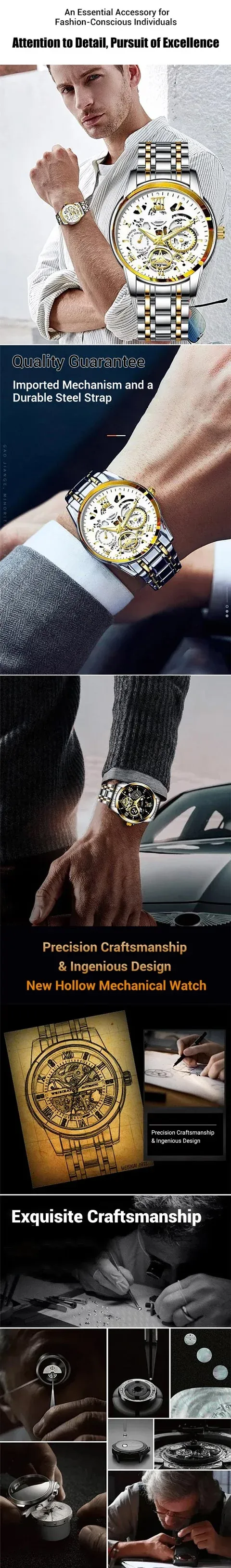 🔥White Gold Version, Gift Box Packed – Men's Waterproof Roman Skeleton Automatic Mechanical Watch