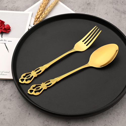 25 Piece Tableware Gift Set, Gold Stainless Steel Dinnerware）