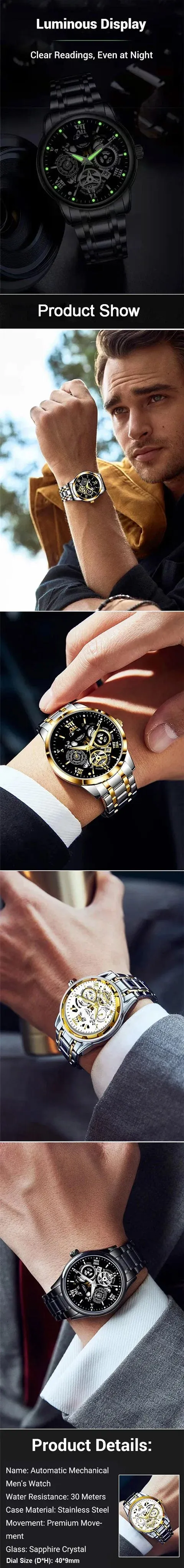 🔥White Gold Version, Gift Box Packed – Men's Waterproof Roman Skeleton Automatic Mechanical Watch