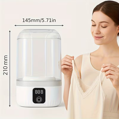 Mini Portable Washing Machine with  Battery | Travel Laundry Washer for Bra, Underwear, Socks | Compact USB Rechargeable Electric Cleaner for Dorm, RV, Bathroom | LED Display, One-Touch Operation, Space-Saving Design