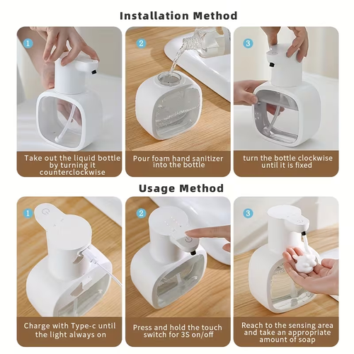 1Pc Smart Contactless Automatic Sensor Soap Dispenser, Rechargeable Foam Hand Wash Machine, Infrared Sensing Technology, 500Mah Lithium Battery, Suitable For Bathroom And Kitchen Automatic Sensor Soap Dispenser