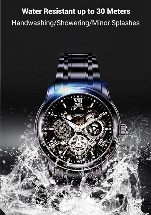 🔥White Gold Version, Gift Box Packed – Men's Waterproof Roman Skeleton Automatic Mechanical Watch