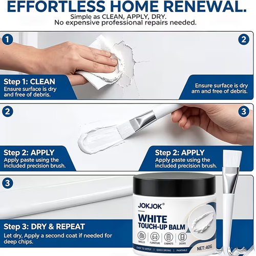 Buy 1 Get 1 Free, 2 Cans TotalWhite Furniture Touch-Up Paste with Brushes, 1.41oz Wood Filler Wall Repair Cream, Professional Repair Paste for Scratches, Suitable for Wooden Furniture, Cabinets, Tables, And Floors