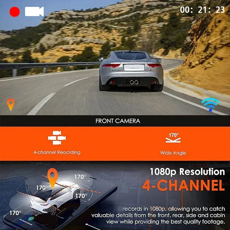 🏆60% Off!🚗4-Channel HD Dashcam with Front Interior Rear Recording🎥+32G Memory Card