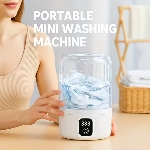 Mini Portable Washing Machine with  Battery | Travel Laundry Washer for Bra, Underwear, Socks | Compact USB Rechargeable Electric Cleaner for Dorm, RV, Bathroom | LED Display, One-Touch Operation, Space-Saving Design