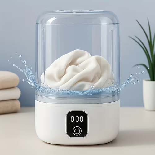 Mini Portable Washing Machine with  Battery | Travel Laundry Washer for Bra, Underwear, Socks | Compact USB Rechargeable Electric Cleaner for Dorm, RV, Bathroom | LED Display, One-Touch Operation, Space-Saving Design