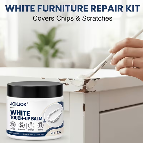 Buy 1 Get 1 Free, 2 Cans TotalWhite Furniture Touch-Up Paste with Brushes, 1.41oz Wood Filler Wall Repair Cream, Professional Repair Paste for Scratches, Suitable for Wooden Furniture, Cabinets, Tables, And Floors