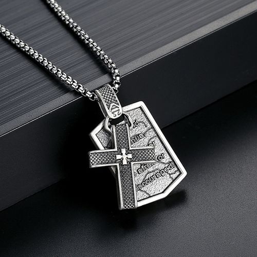 Hip Hop Necklace Retro Cross Pendant Hot Selling Necklace Scripture Square Pendant