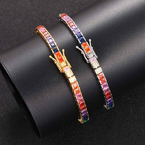 HipHop Multicolor 3mm Square Tennis   Micro Set Square ZirconBracelet