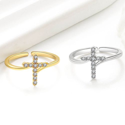 Classical  Gold-plated Cubic Zirconia Religious Cross Finger Rings for Women