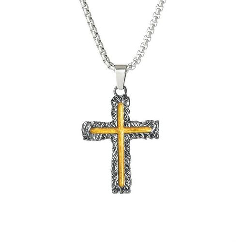 Fashion Hip Hop Stainless Steel Yellow Magma Cross Pendant Necklace