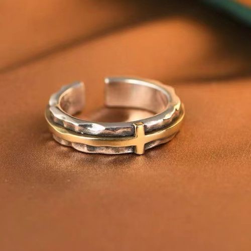 S925 Silver-Plated Brass Cross   Redemption Spiritual Ring