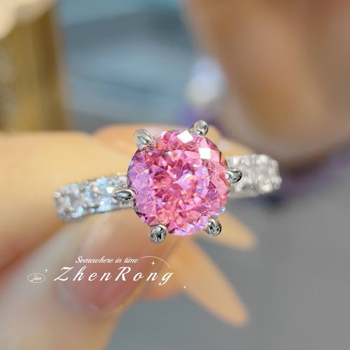 Fashion Crystal Round Pink Zircon Ring for Women
