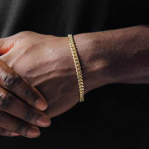 Gold-Plated Round-Cut Hip-Hop Buckle Stainless Steel Cuban Link Bracelet