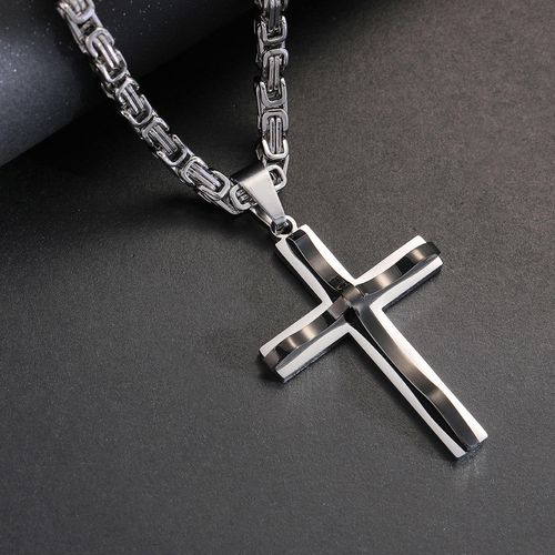 Hip Hop Christian Cross Stainless Steel Men's Pendant Hand-woven necklace