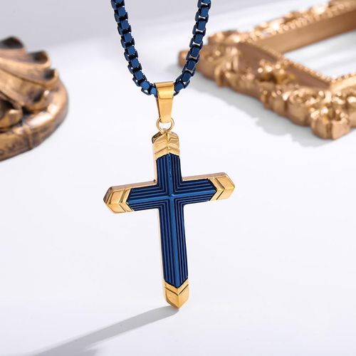 Hip Hop Gold-plated  Stainless Steel Two Tone Big Cross Pendant Necklace
