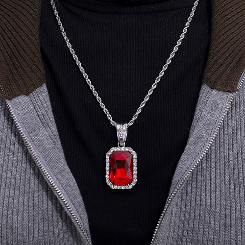 Luxury Heavyweight Alloy Gemstone Fashion Geometric Emerald Pendant necklace