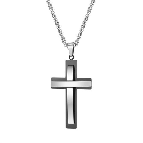 Exquisite Stainless Steel Double Layer  Personalized Bicolor Cross Pendant Necklace