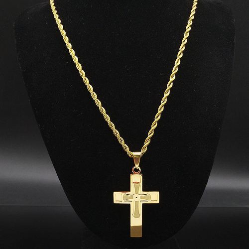 Fashion Large Cross Stainless Steel  Gold Chain Necklace