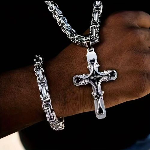 Vintage Gothic  Cross Pendant Necklace for Men