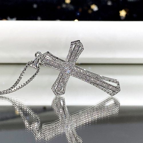 Retro Punk Zircon Cross Pendant Necklace