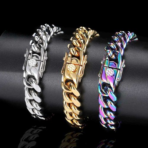 Unisex Stainless Steel Cuban Link Bracelet Gold Plated Hip Hop Chain