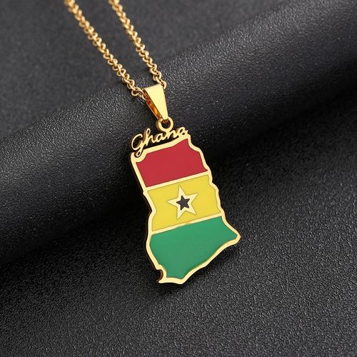 Ghana Map Flag+Adinkra Gye Nyame Chain Necklace