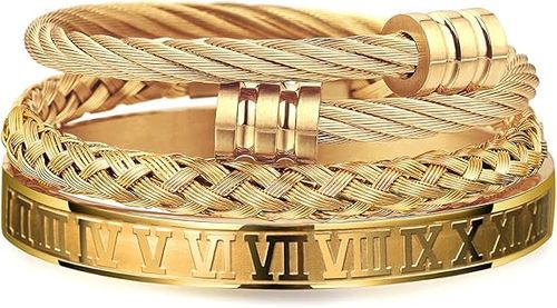 Fashion 3PCS Luxury  New Design Stainless Steel Crown Roman Numeral Men's Bracelet