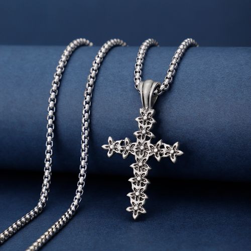 Vintage Personalized Rose Cross Pendant Necklace