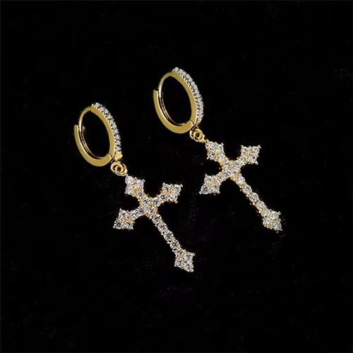 Hip Hop Earring Micro Paved Sparking Iced Out Cross Charm Dangle Drop Earrings