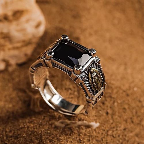 Vintage  Men's Jewelry Hip Hop Style Black Agate Virgin Mary Ring