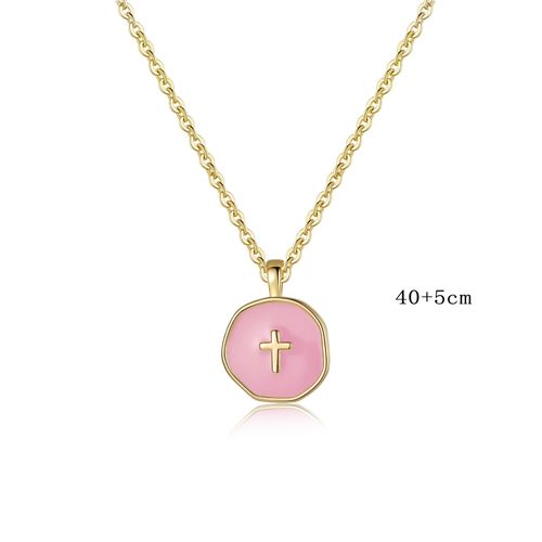 Enamel Elegant  Disc  Gold Plated Christian  Holy Faith  Cross Necklace for Women's and Children's