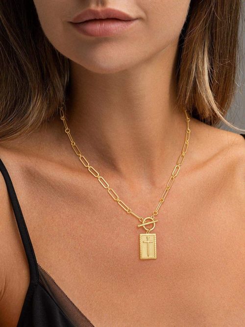 Gold Silver Plated  Toggle Clasp  Cross Pendant Necklace
